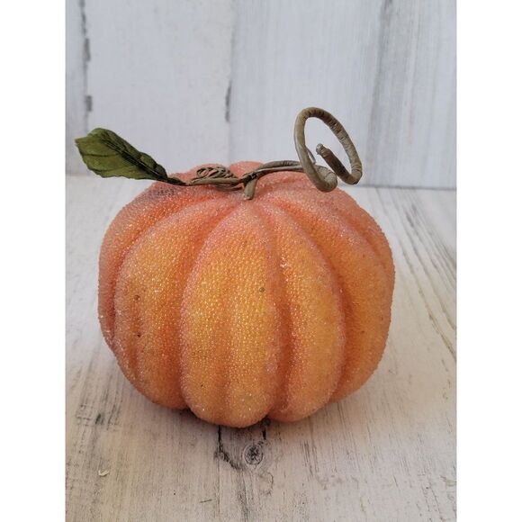 Shiny orange pumpkin harvest fall Halloween decor figure - Picture 3 of 5